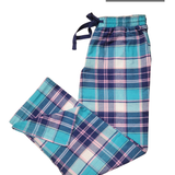 Plaid pajama pants with a 'New Arrival' label on a white background