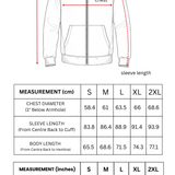 Measurement chart for a jacket with dimensions labeled