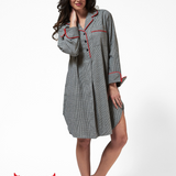 1001/ Woman's Knee Length Flannel Nightshirt /Houndstooth with Red Piping Accent