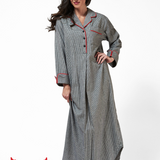 1003 / Woman's Long Flannel Nightshirt / Houndstooth / Red Piping