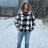 Brush Flannel Shacket /  Black and White Buffalo Check