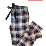 Men's Flannel Lounge Pant / Brown With Wedgewood Blue Accent
