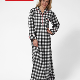1003 / Woman's Long Flannel Nightshirt / Large Buffalo Check with Loon Logo