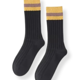 Ladies Cotton Cabin Socks - Black & Mustard Stripe