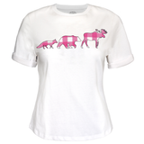Ladies Petite Fit White with Pink 3 Animal T-Shirt