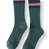 Ladies Cotton Cabin Socks - Green / Navy Stripe