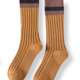 Ladies Cotton Cabin Socks - Mustard Stripe