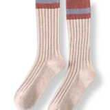 Ladies Cotton Cabin Socks - Oatmeal / Terracotta Stripe