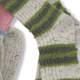 Ladies Horizontal Stripes Confetti Socks - Green and Grey