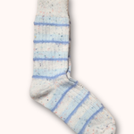 White sock with blue stripes on a white background
