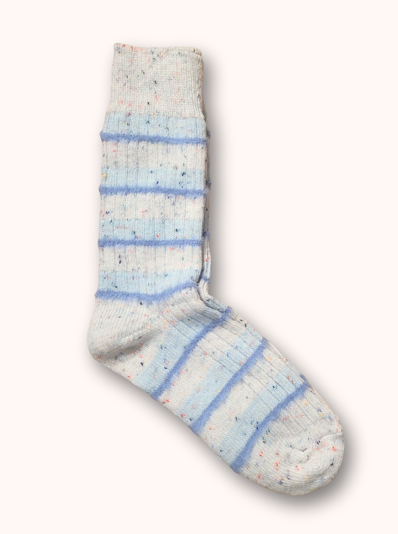 White sock with blue stripes on a white background