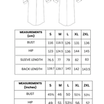 Measurement chart for 1003 Long Nightshirts with bust, hip, sleeve length, and back length dimensions.
