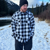 Men's Black / White Buffalo Check Padded Flannel Camping Jacket