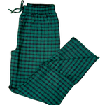 Green plaid pajama pants on a white background for men