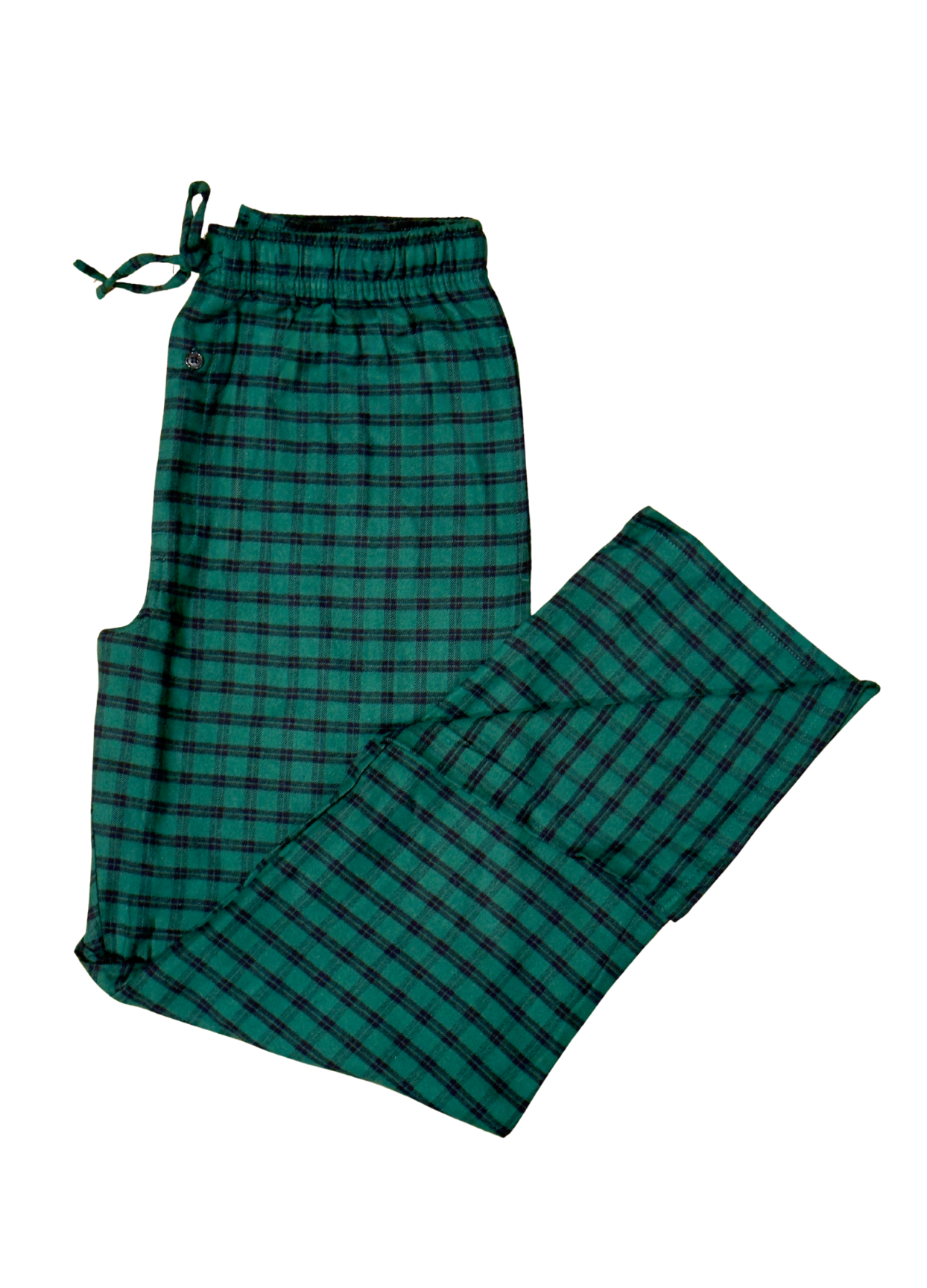 Green plaid pajama pants on a white background for men