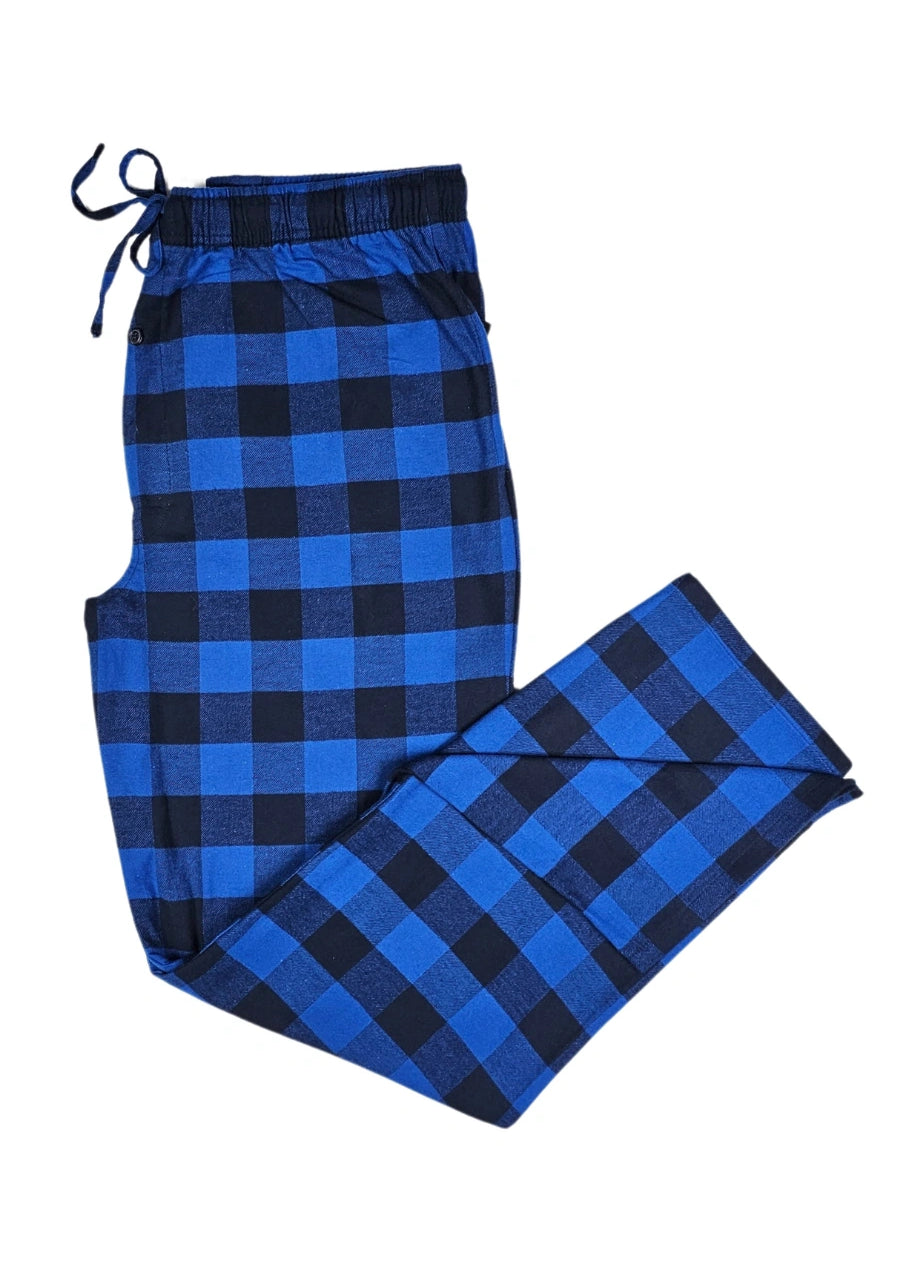 Mens Flannel Lounge Pant in Blue Buffalo Check folded