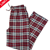 Plaid pajama pants on a white background with a red label indicating limited sizes.