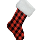 Red Black Buffalo Check with White Fur Christmas Stocking