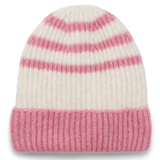 Ribbed Beanie - White and Pink Stripes