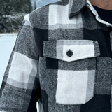 Brush Flannel Shacket /  Black and White Buffalo Check