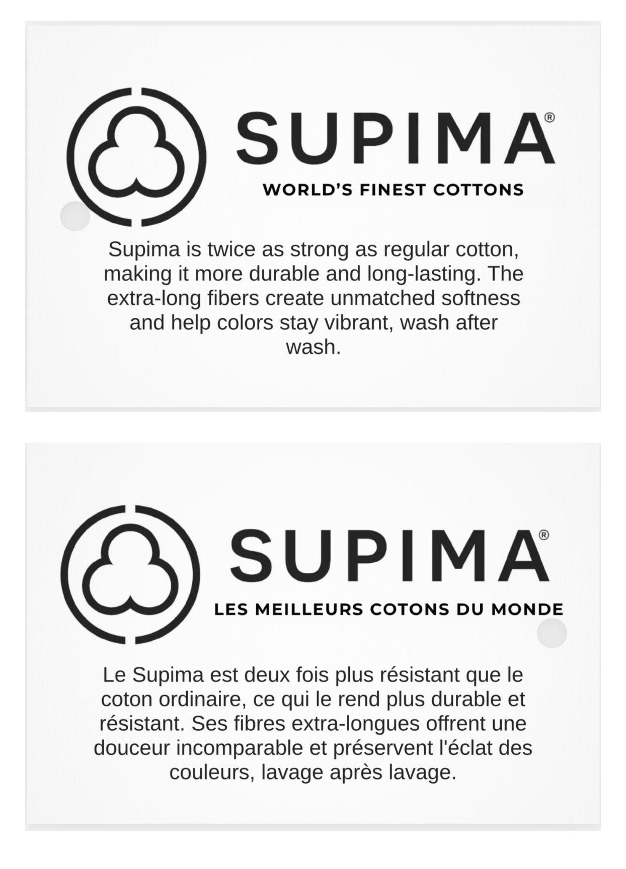 Supima branding and cotton quality information on a white background