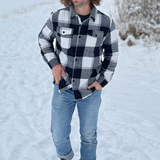 Brush Flannel Shacket /  Black and White Buffalo Check