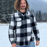 Brush Flannel Shacket /  Black and White Buffalo Check