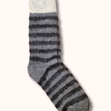 Ladies Horizontal Stripes Fleece Socks - Grey and Charcoal