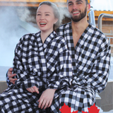 ORDER NOW: Unisex Kimono Flannel Robe in Black & White Buffalo Check