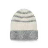 Ribbed Beanie - White and Grey  Stripes