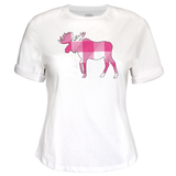 Ladies Petite Fit White with Pink Moose T-Shirt