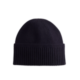 Classic Ribbed Beanie with Cable Trim - Black
