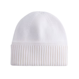 Classic Ribbed Beanie with Cable Trim - White