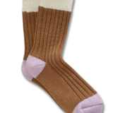 Wool Colorful Crew Socks - Mocha / Pink