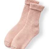 Wool Ribbed Crew Socks - Baby Pink