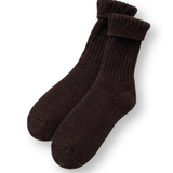 Wool Ribbed Crew Socks - Chocolate