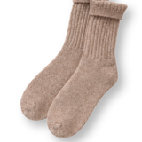Wool Ribbed Crew Socks - Hazelnut