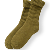 Wool Ribbed Crew Socks - Olive