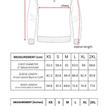 Measurement chart for a pullover with dimensions labeled
