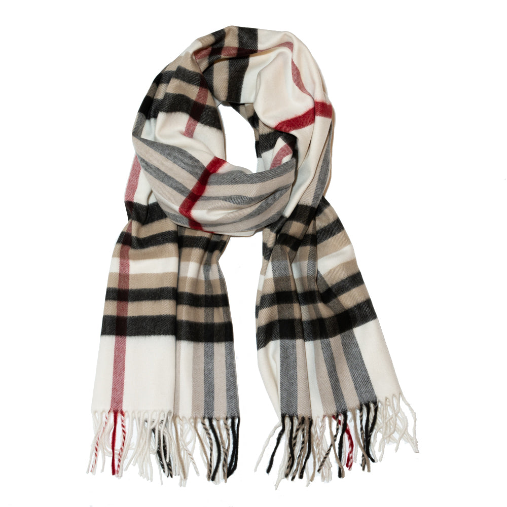 Classic Oversized Plaid Scarf in Off White