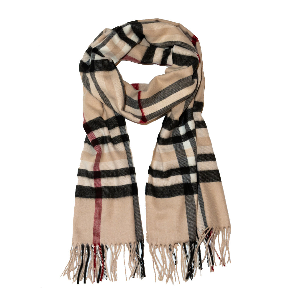 Classic Oversized Plaid Scarf in Beige