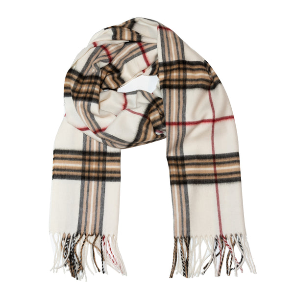 Classic Cashmink Plaid Scarf in Ivory