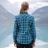 612 Woman's Snap Flannel Shirt in Turquoise Navy with Yellow Accents