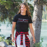 Ladies Long Fit Rocky Mountain Flannel Company T-shirt in Black