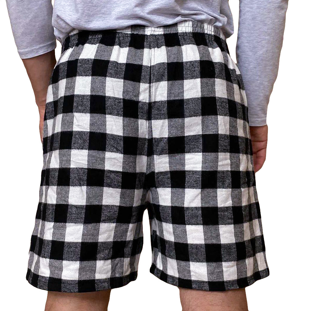 Back shot of Black White Buffalo Check Boxers