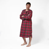 Rocky Mountain Flannel Men's Flannel Nightshirt in Royal Stewart Tartan with Black Braid Cord Front View