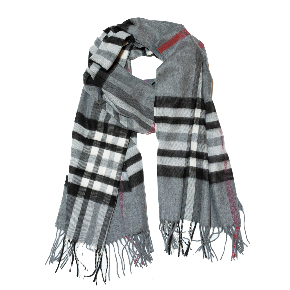 Classic Oversized Plaid Scarf in Mid Grey