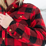 Flannel Sherpa Hooded Jacket in Red and Black Large Buffalo Check