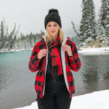 Flannel Sherpa Hooded Jacket in Red and Black Large Buffalo Check