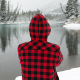 Flannel Sherpa Hooded Jacket in Small Red and Black Buffalo Check
